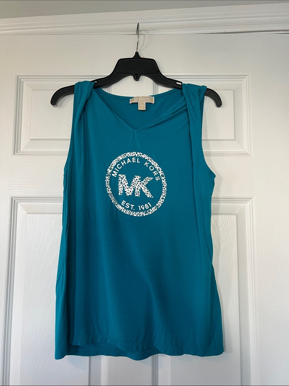 Michael Kors Teal Sleeveless V-Neck Logo Tank